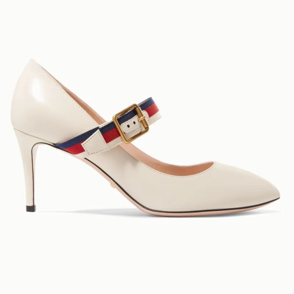 Gucci Sylvie Grosgrain-trimmed Leather Pumps White
